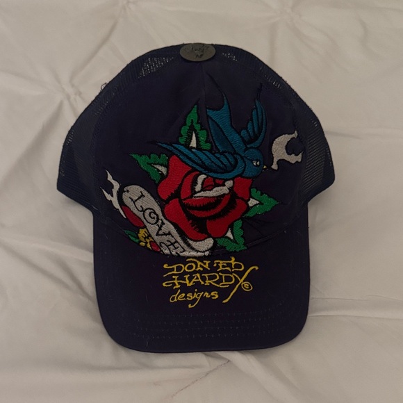 Ed Hardy Accessories - Ed Hardy Dark Blue Cap with Vibrant Embroidery